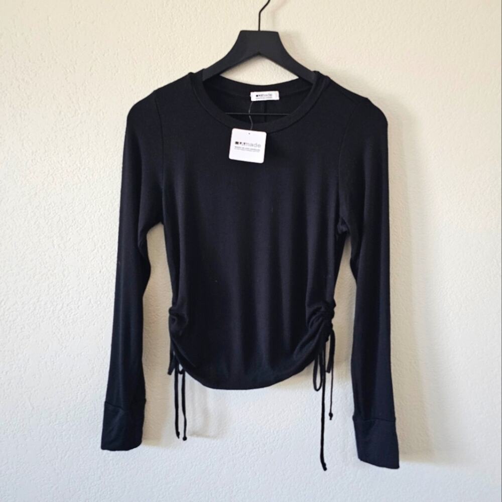 NWT LAMade Black Long Sleeve Top with Side Rouching